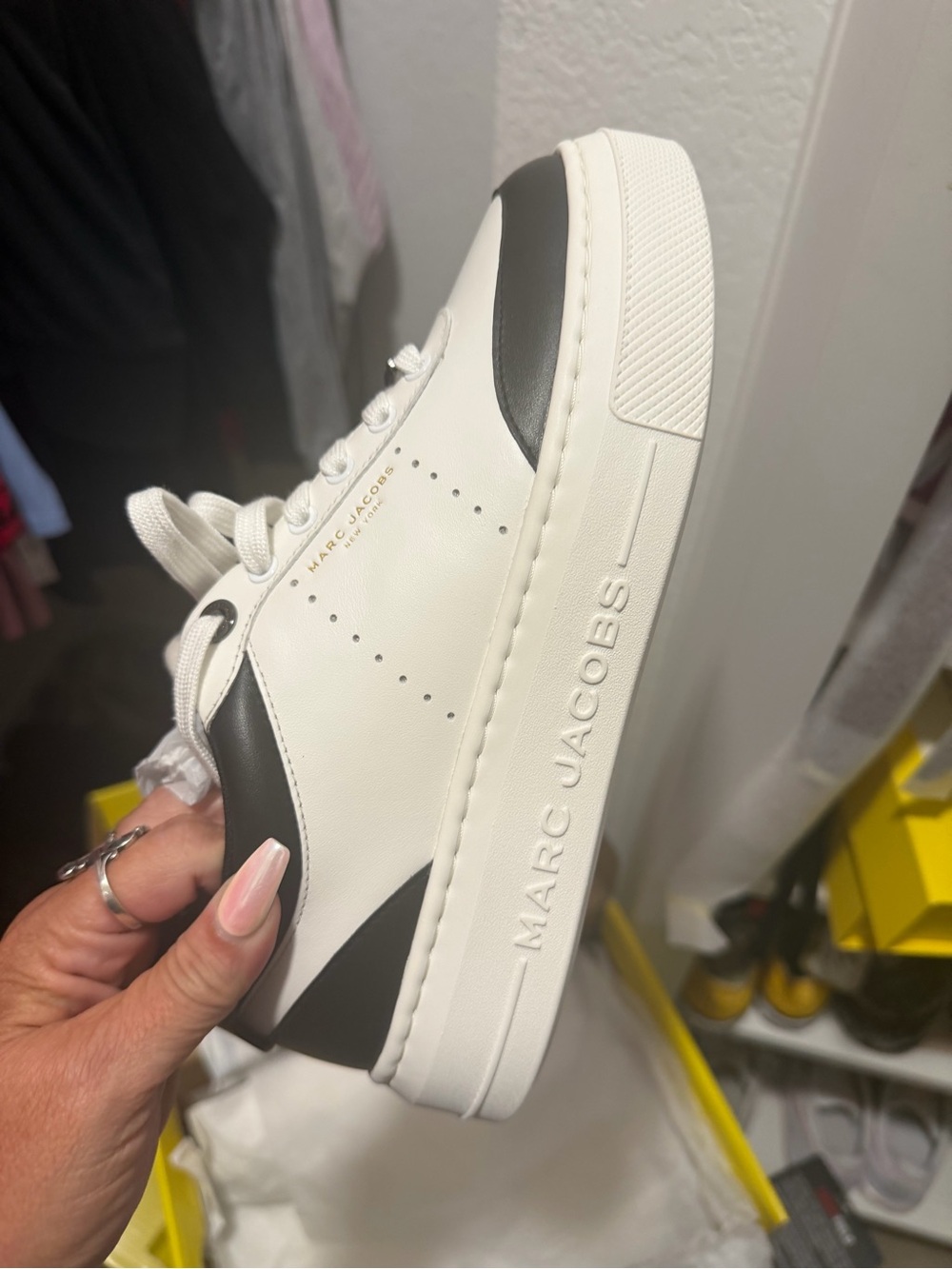 Marc Jacobs White Leather Low-Top Sneaker with Black Accents